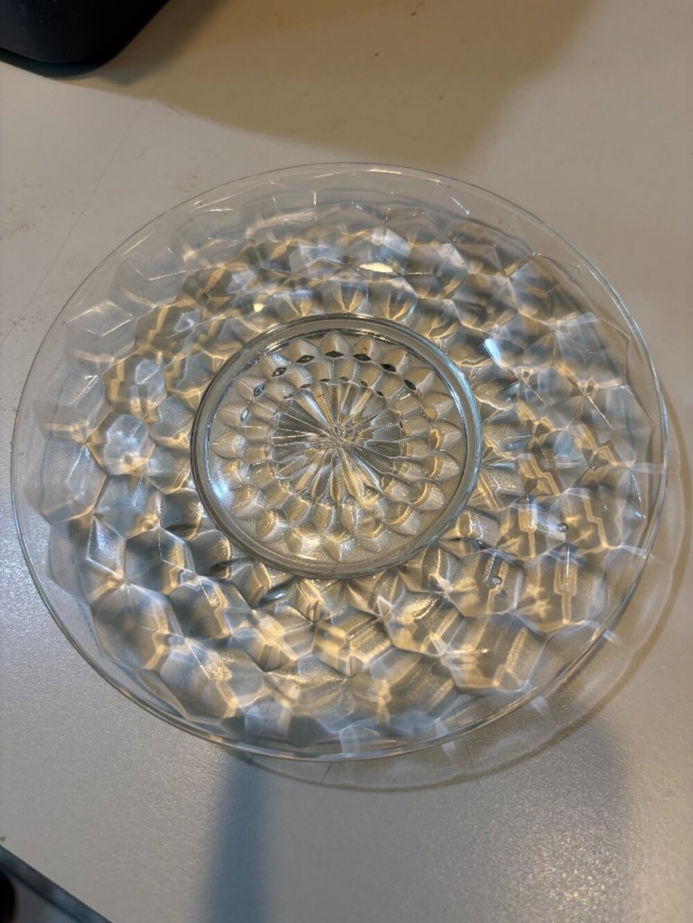 VINTAGE DEPRESSION ERA JEANNETTE CLEAR GLASS CUBIST BREAD & BUTTER PLATE 6"